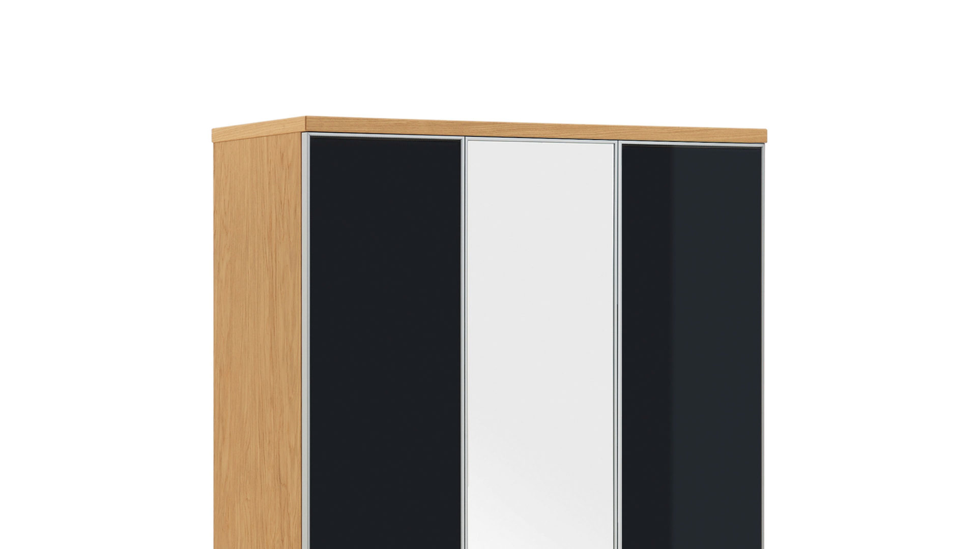 Garderobenschrank Voss möebel aus Glas in Schwarz VOSS MÖBEL Garderobenschrank Santina als Dielenmöbel Eiche Bianco & anthrazitfarbenes Glas – drei Türen