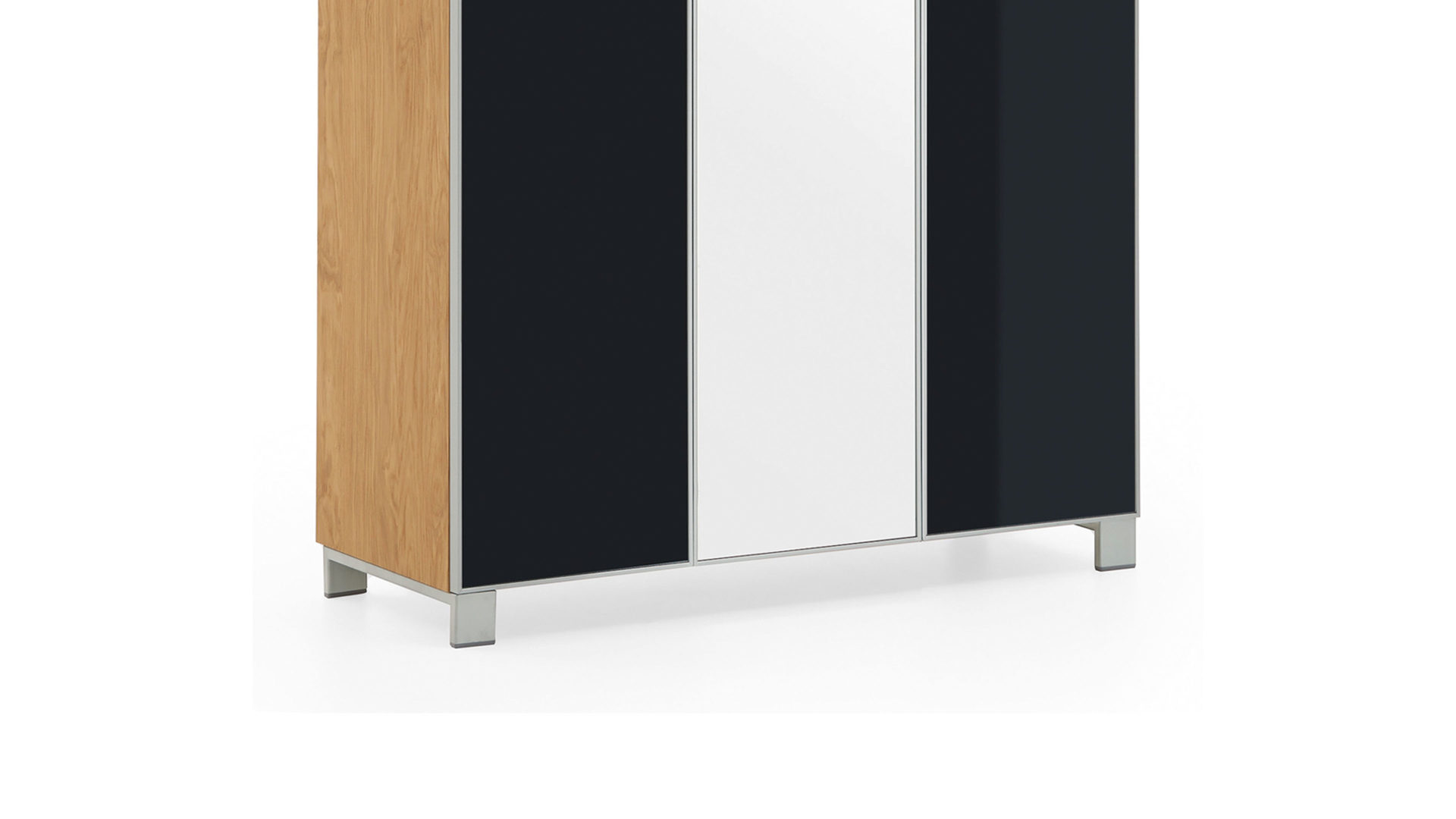 Garderobenschrank Voss möebel aus Glas in Schwarz VOSS MÖBEL Garderobenschrank Santina als Dielenmöbel Eiche Bianco & anthrazitfarbenes Glas – drei Türen