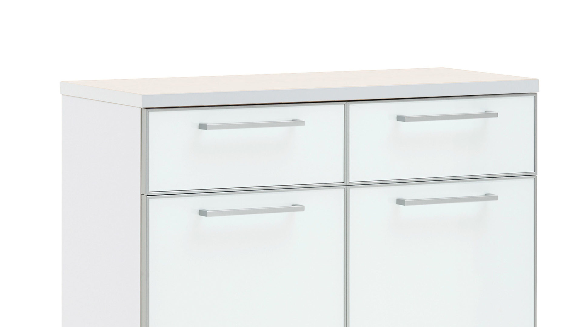 Schuhschrank Voss möebel aus Glas in Weiß VOSS MÖBEL Schuhschrank Santina als Dielenmöbel Eiche Bianco & weißes Glas – zwei Schubladen, zwei Türen