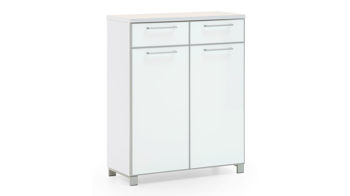 Schuhschrank Voss möebel aus Glas in Weiß VOSS MÖBEL Schuhschrank Santina als Dielenmöbel weißer Lack & weißes Glas – zwei Schubladen, zwei Türen