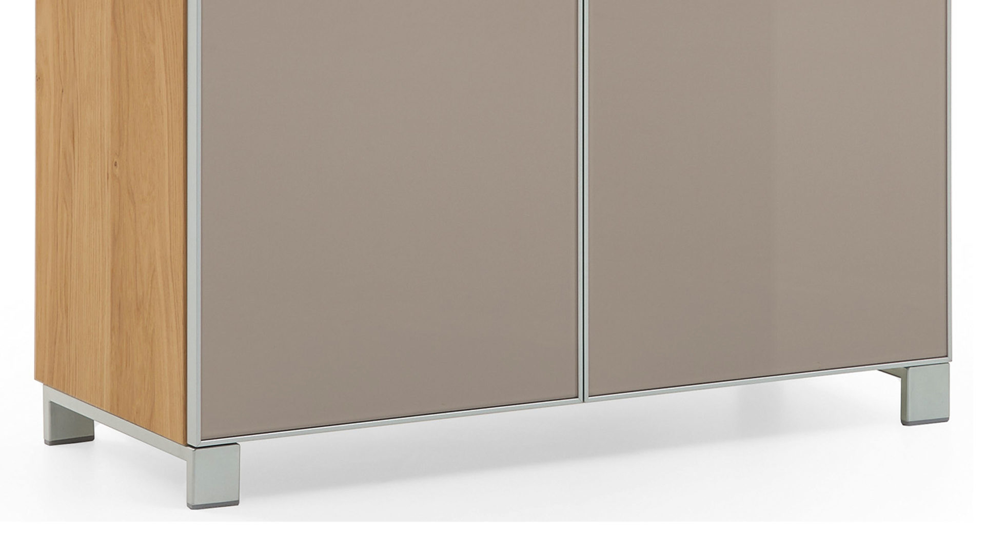 Schuhschrank Voss möebel aus Glas in Braun VOSS MÖBEL Schuhschrank Santina als Dielenmöbel Eiche Bianco & taupefarbenes Glas – zwei Schubladen, zwei Türen