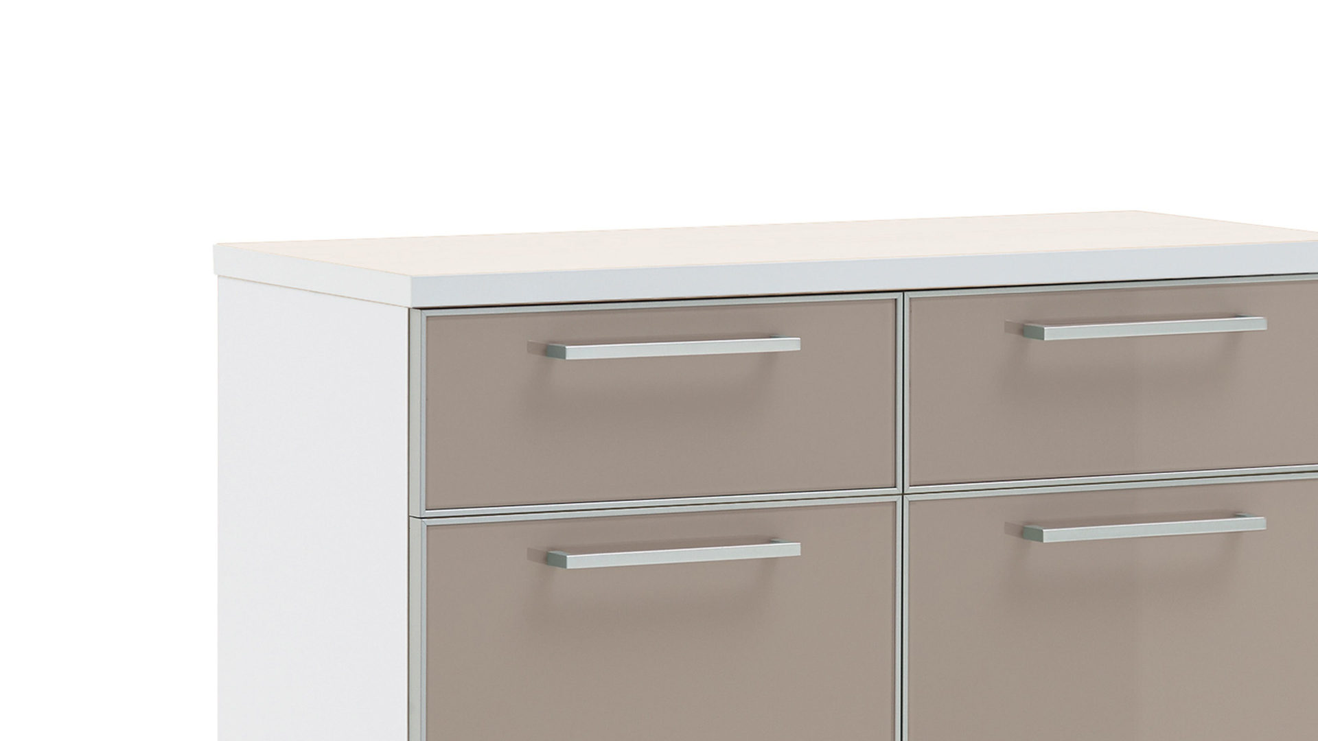 Schuhschrank Voss möebel aus Glas in Braun VOSS MÖBEL Schuhschrank Santina als Dielenmöbel weißer Lack & taupefarbenes Glas – zwei Schubladen, zwei Türen