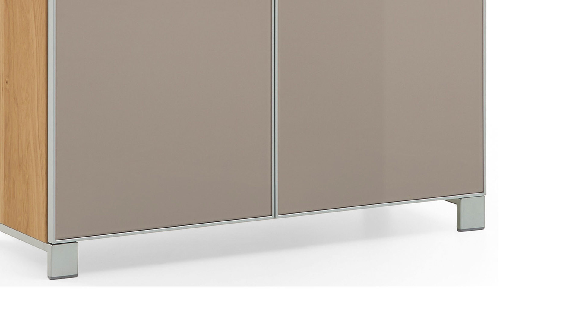 Schuhschrank Voss möebel aus Glas in Braun VOSS MÖBEL Schuhschrank Santina als Dielenmöbel Eiche Bianco & taupefarbenes Glas – zwei Schubladen, zwei Türen