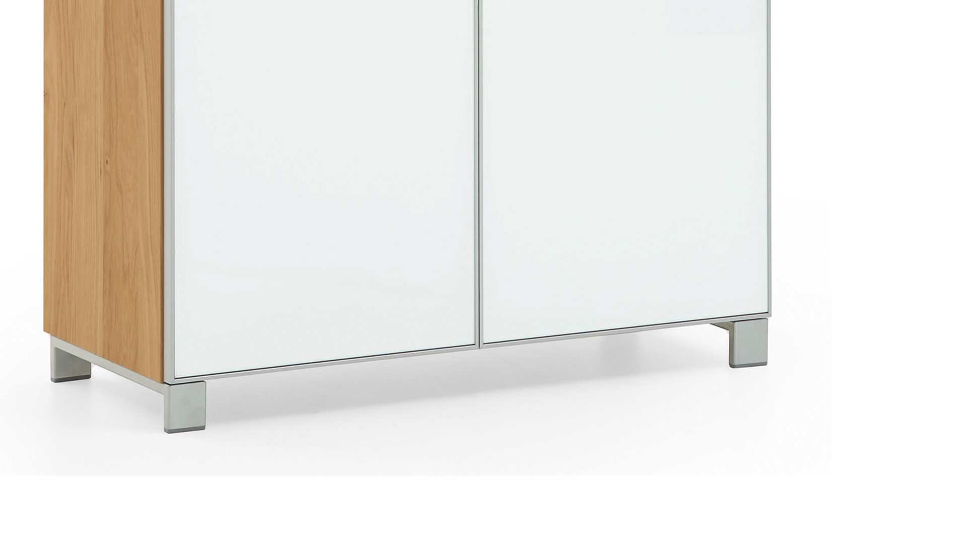 Schuhschrank Voss möebel aus Glas in Weiß VOSS MÖBEL Schuhschrank Santina als Dielenmöbel Eiche Bianco & weißes Glas – zwei Schubladen, zwei Türen