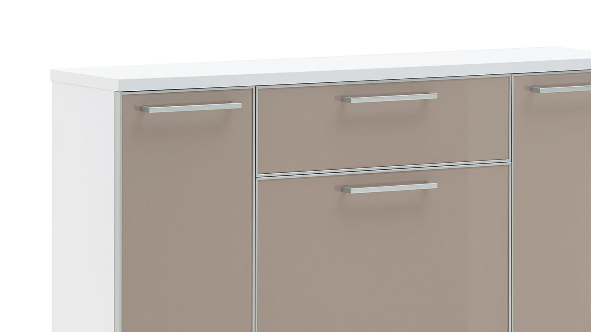 Schuhschrank Voss möebel aus Glas in Braun VOSS MÖBEL Schuhschrank Santina als Dielenmöbel weißer Lack & taupefarbenes Glas – eine Schublade, vier Türen