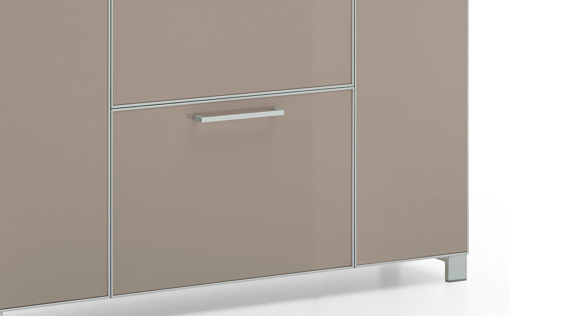 Schuhschrank Voss möebel aus Glas in Braun VOSS MÖBEL Schuhschrank Santina als Dielenmöbel weißer Lack & taupefarbenes Glas – eine Schublade, vier Türen