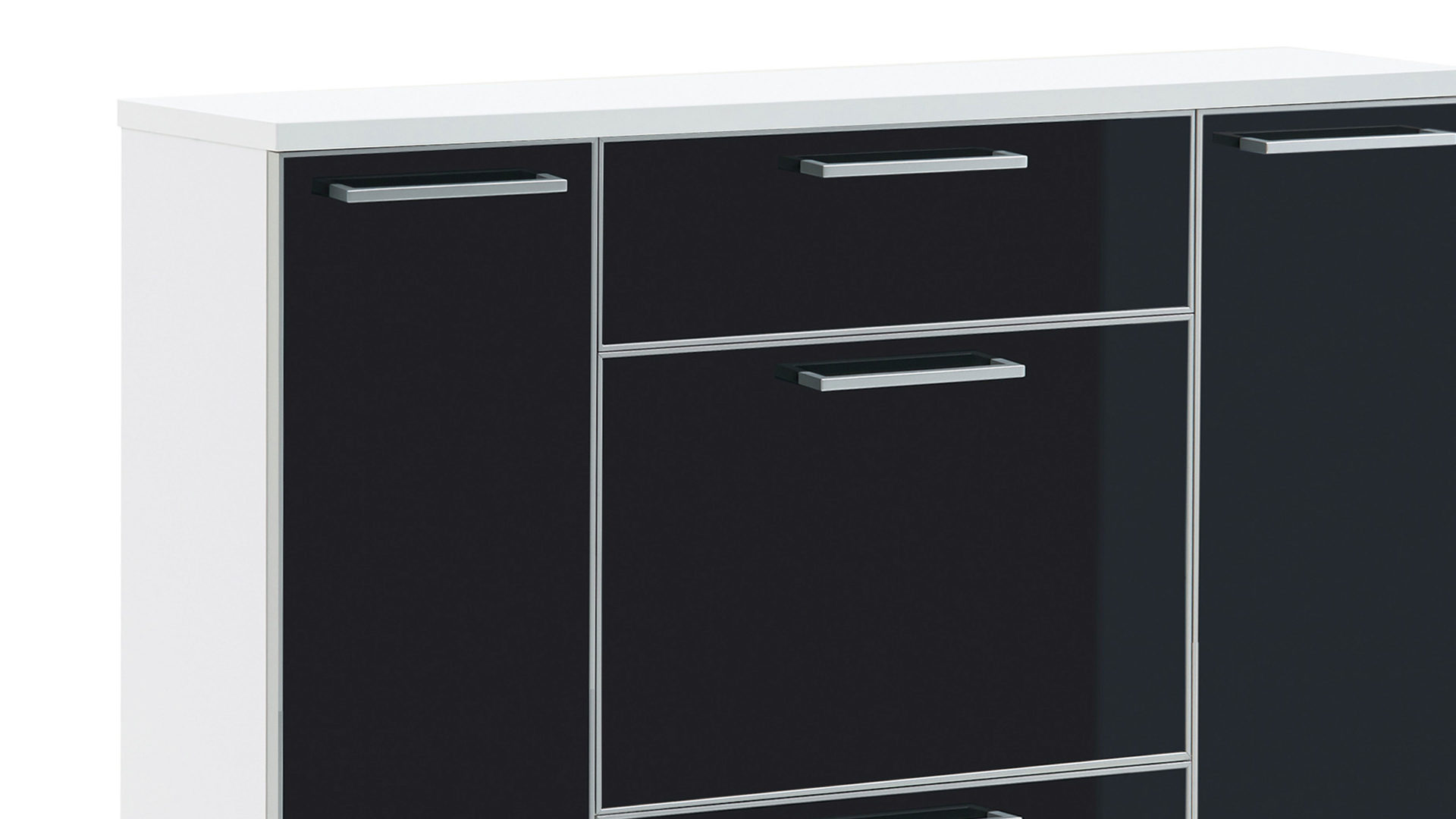 Schuhschrank Voss möebel aus Glas in Schwarz VOSS MÖBEL Schuhschrank Santina als Dielenmöbel Eiche Bianco & anthrazitfarbenes Glas – eine Schublade, vier Türen