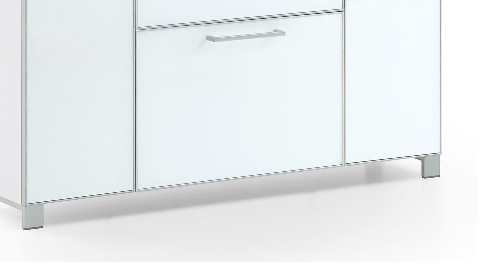 Schuhschrank Voss möebel aus Glas in Weiß VOSS MÖBEL Schuhschrank Santina als Dielenmöbel weißer Lack & weißes Glas – eine Schublade, vier Türen