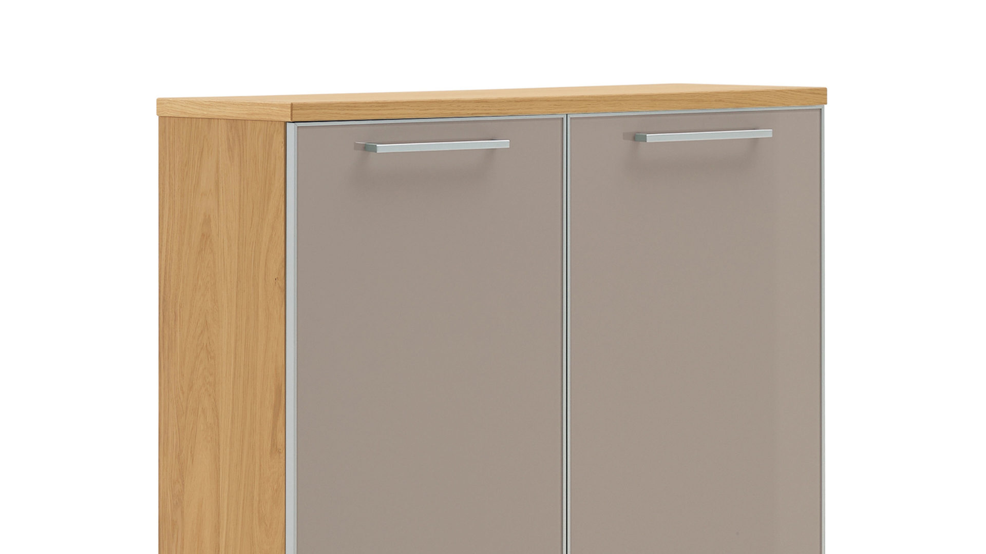 Schuhschrank Voss möebel aus Glas in Braun VOSS MÖBEL Schuhschrank Santina als Dielenmöbel Eiche Bianco & taupefarbenes Glas – zwei Türen