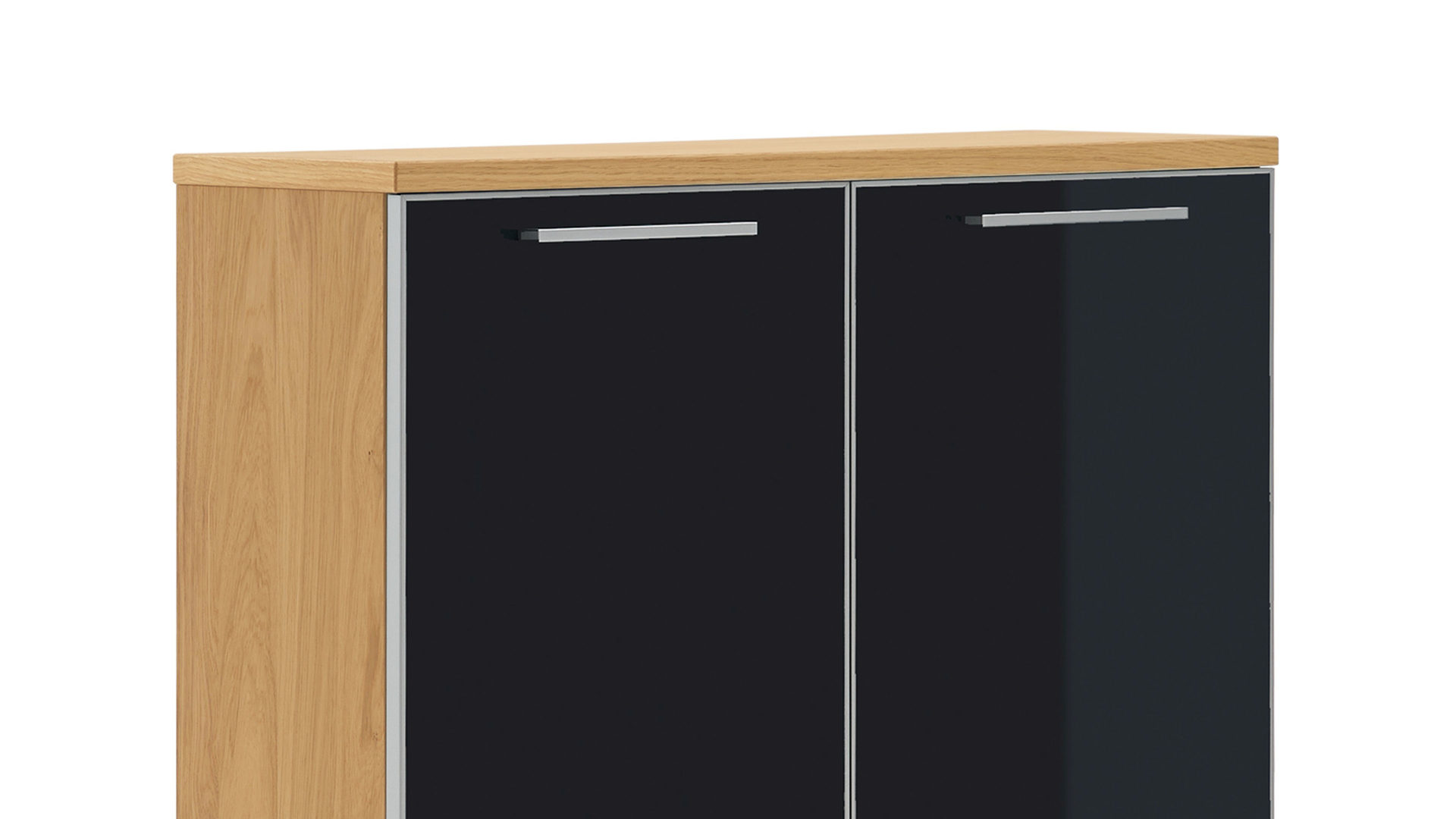 Schuhschrank Voss möebel aus Glas in Schwarz VOSS MÖBEL Schuhschrank Santina als Dielenmöbel Eiche Bianco & anthrazitfarbenes Glas – zwei Türen