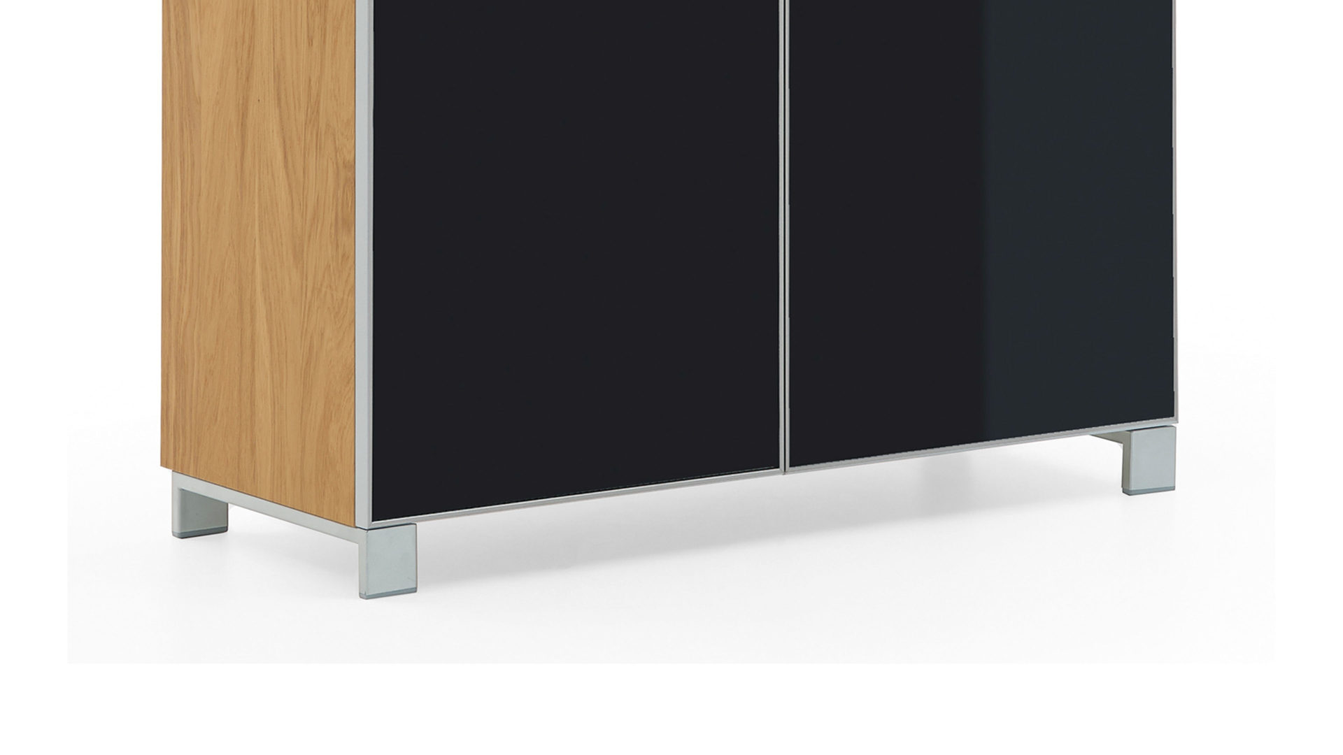 Schuhschrank Voss möebel aus Glas in Schwarz VOSS MÖBEL Schuhschrank Santina als Dielenmöbel Eiche Bianco & anthrazitfarbenes Glas – zwei Türen