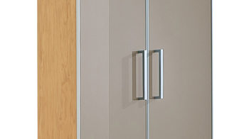 Garderobenschrank Voss möebel aus Glas in Braun VOSS MÖBEL Garderobenschrank Santina als Dielenmöbel Eiche Bianco & taupefarbenes Glas – zwei Türen