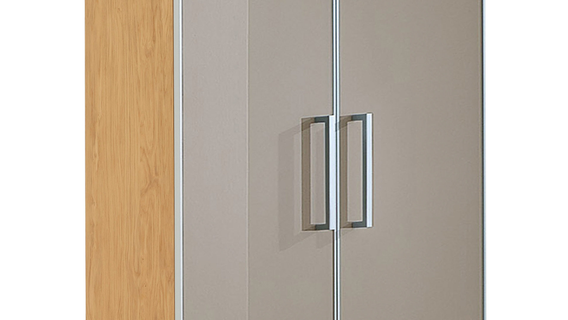 Garderobenschrank Voss möebel aus Glas in Braun VOSS MÖBEL Garderobenschrank Santina als Dielenmöbel Eiche Bianco & taupefarbenes Glas – zwei Türen