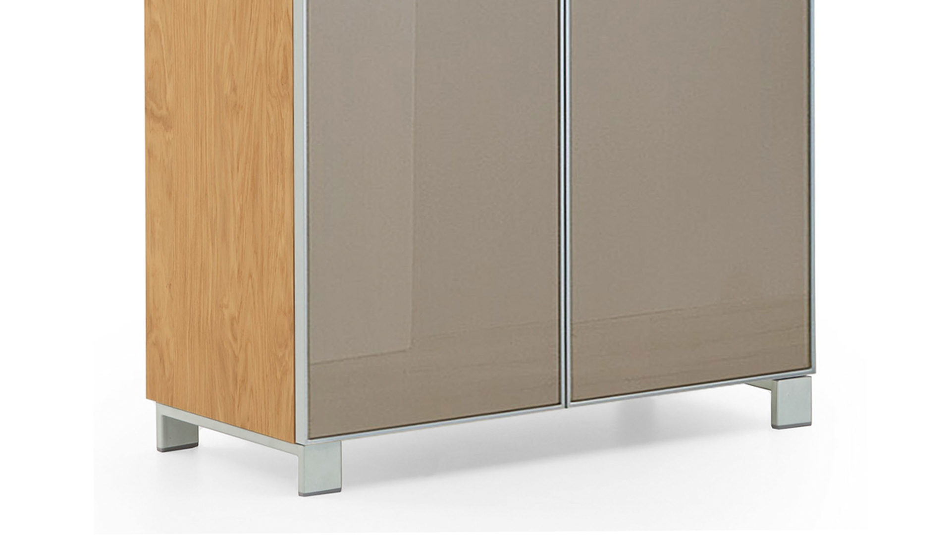 Garderobenschrank Voss möebel aus Glas in Braun VOSS MÖBEL Garderobenschrank Santina als Dielenmöbel Eiche Bianco & taupefarbenes Glas – zwei Türen