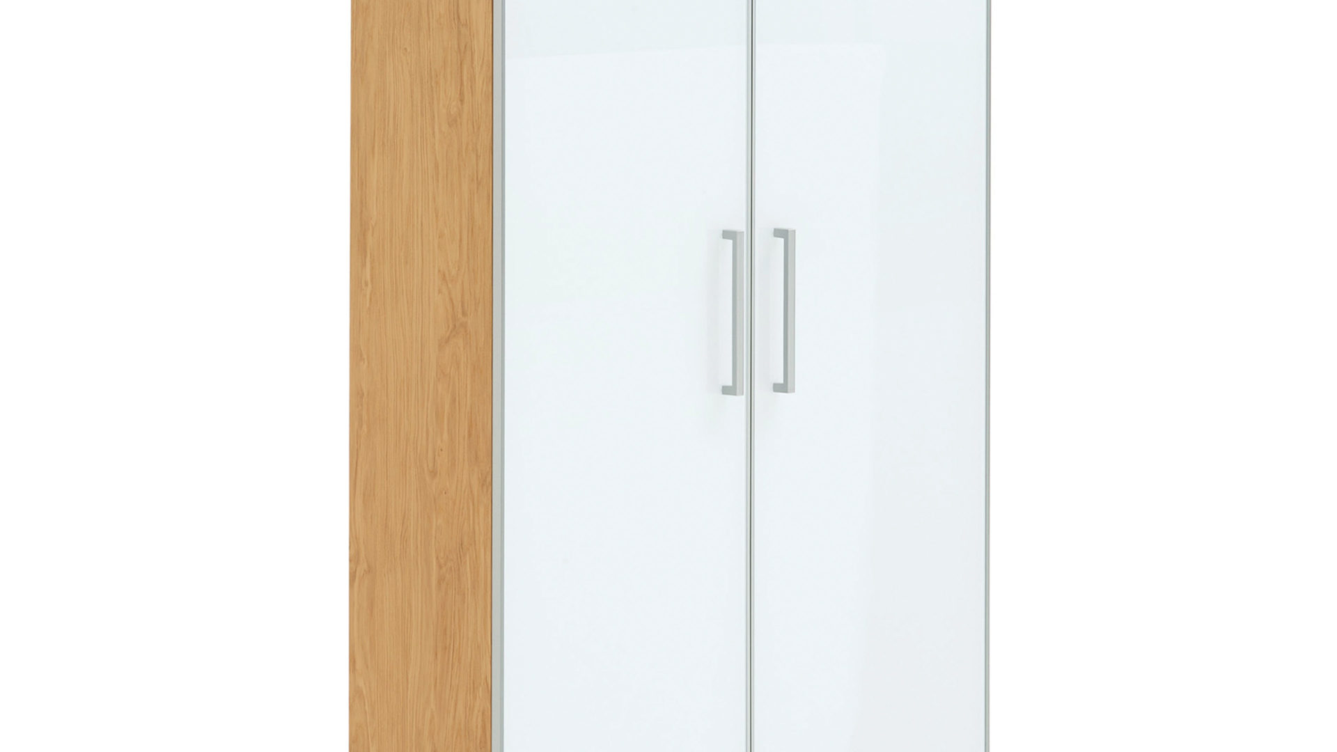 Garderobenschrank Voss möebel aus Glas in Weiß VOSS MÖBEL Garderobenschrank Santina als Dielenmöbel Eiche Bianco & weißes Glas – zwei Türen