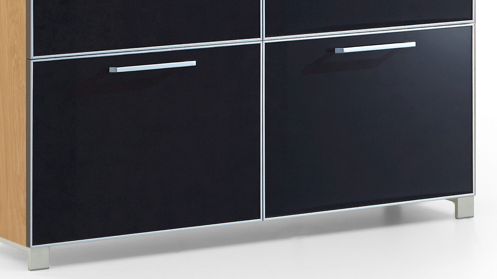 Schuhschrank Voss möebel aus Glas in Schwarz VOSS MÖBEL Schuhschrank Santina als Dielenmöbel Eiche Bianco & anthrazitfarbenes Glas – zwei Schubladen, vier Klappen