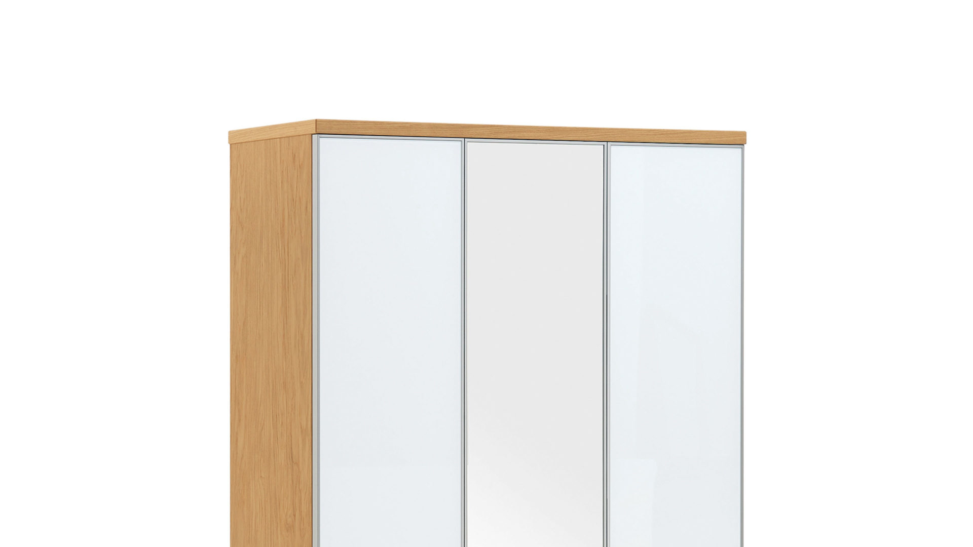 Garderobenschrank Voss möebel aus Glas in Weiß VOSS MÖBEL Garderobenschrank Santina als Dielenmöbel Eiche Bianco & weißes Glas – drei Türen