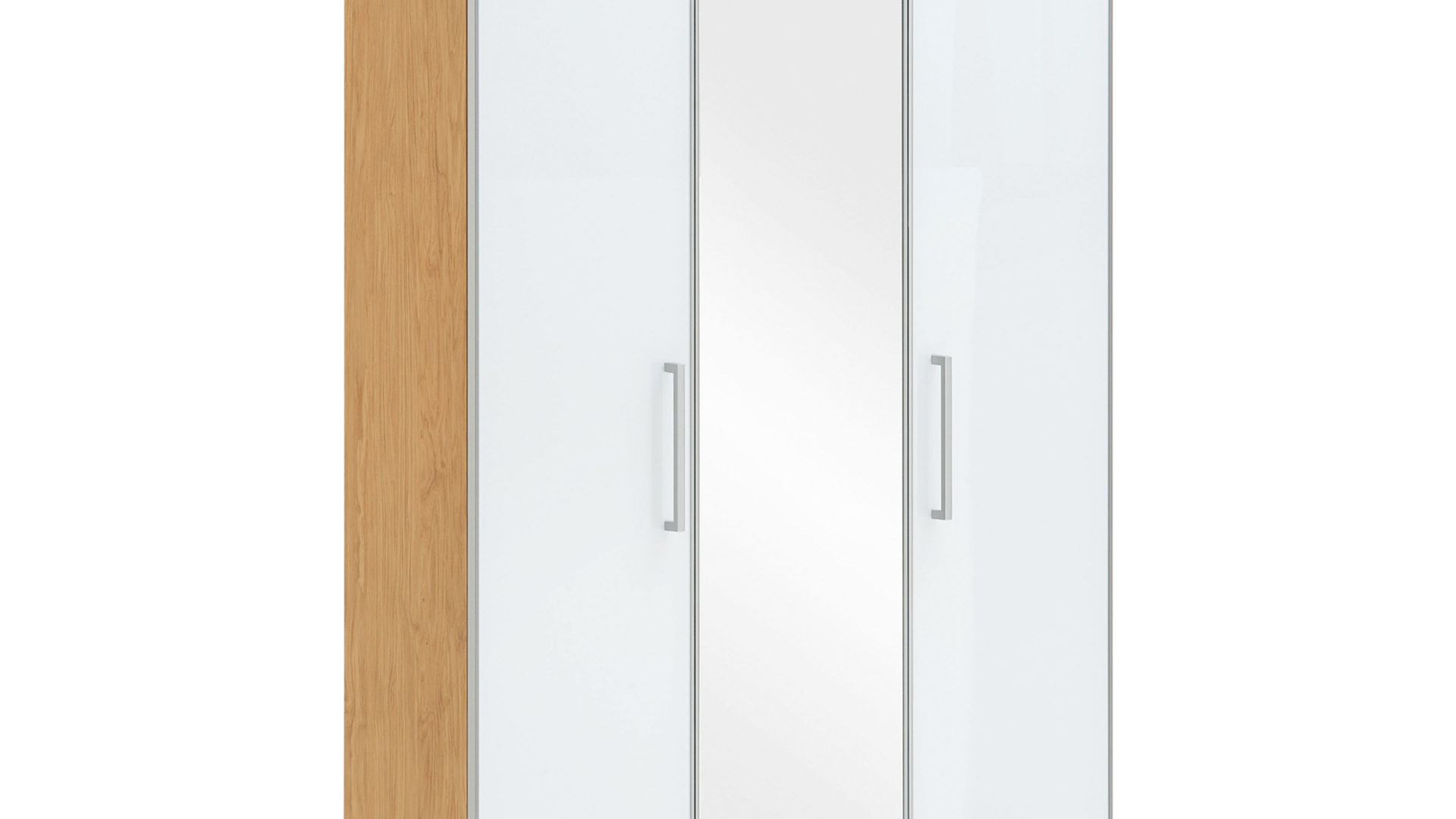 Garderobenschrank Voss möebel aus Glas in Weiß VOSS MÖBEL Garderobenschrank Santina als Dielenmöbel Eiche Bianco & weißes Glas – drei Türen