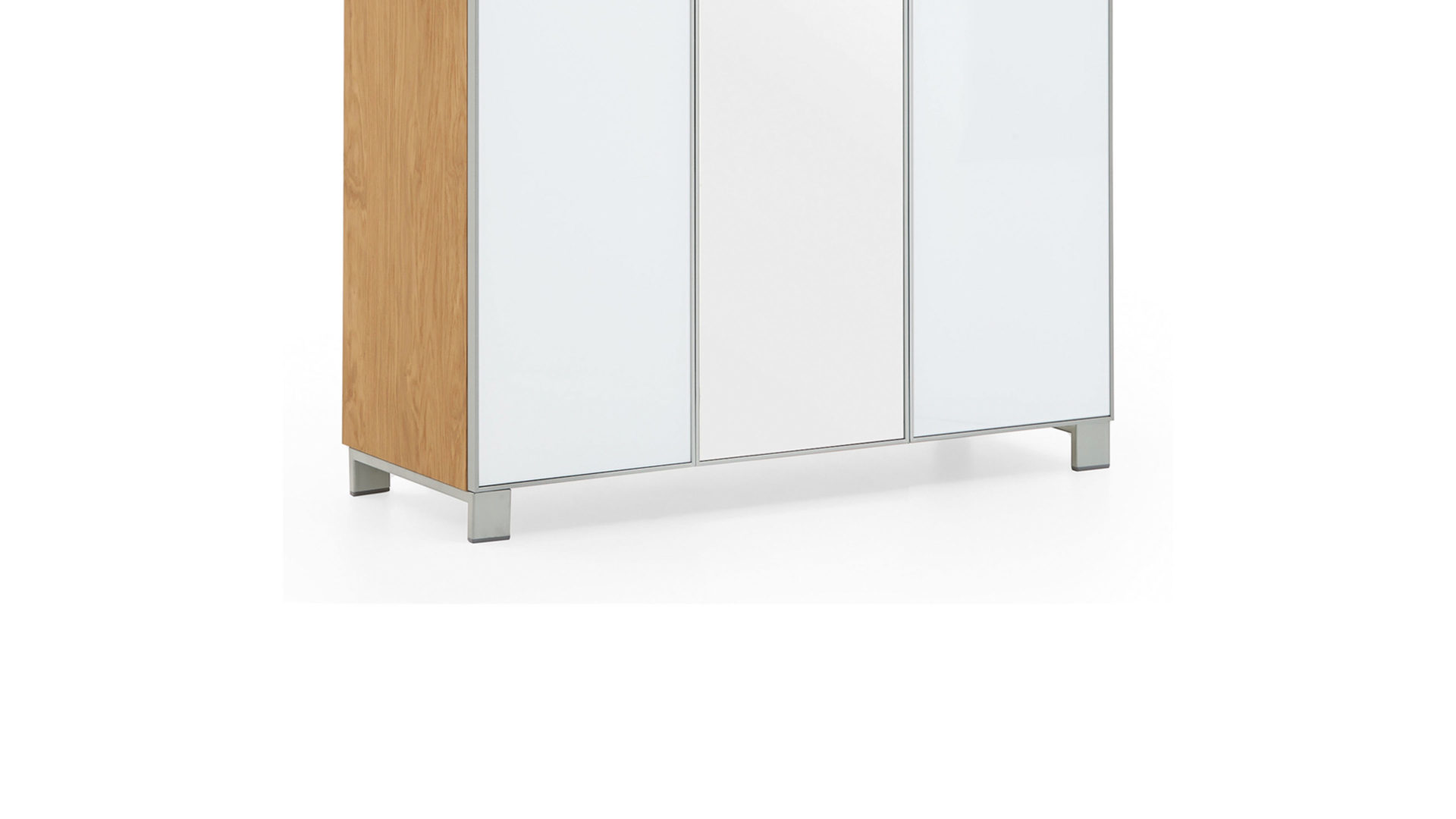 Garderobenschrank Voss möebel aus Glas in Weiß VOSS MÖBEL Garderobenschrank Santina als Dielenmöbel Eiche Bianco & weißes Glas – drei Türen