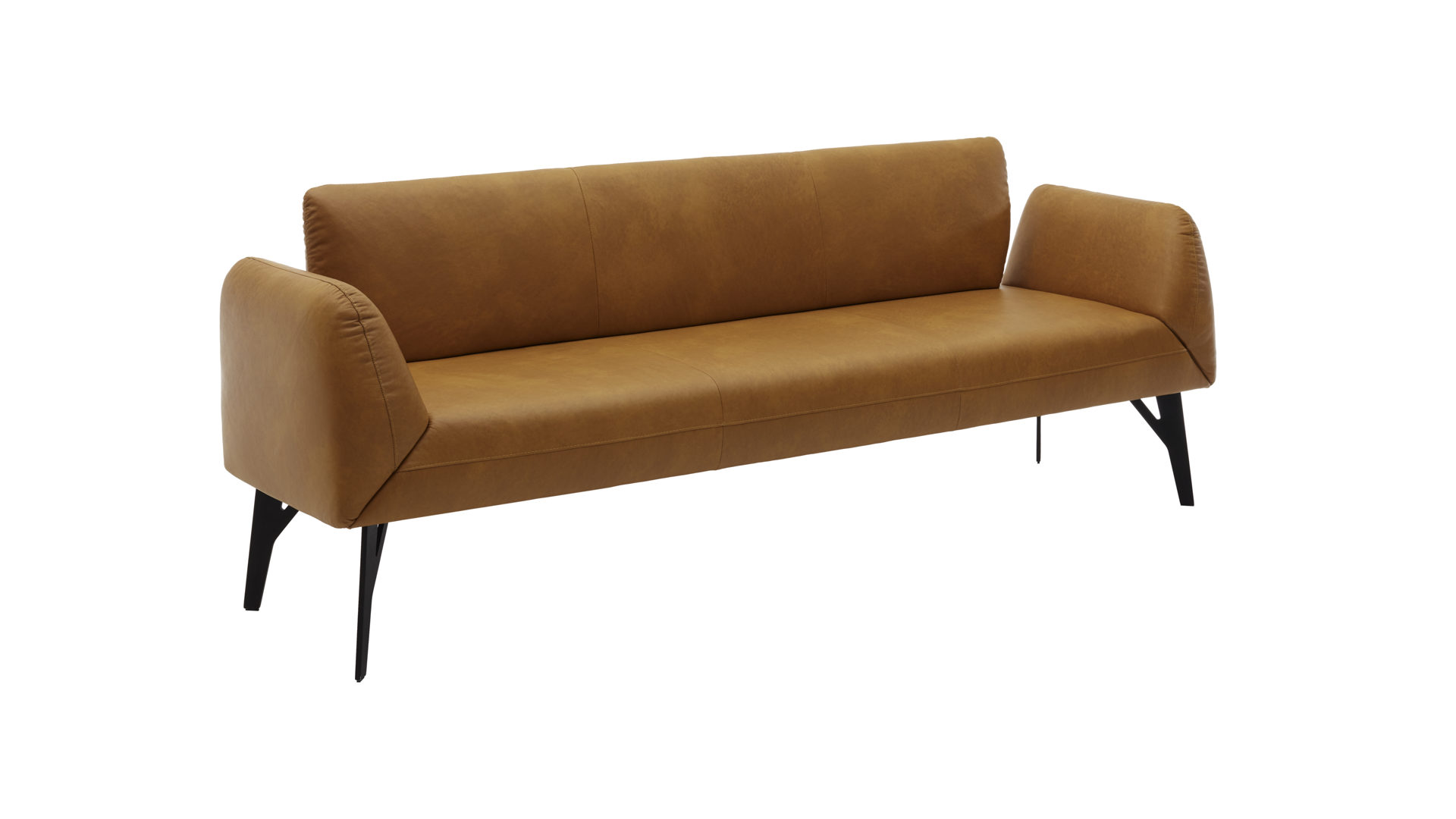 Polsterbank combinessa aus Leder in Orange Combinessa Genzo -  Solobank curcumafarbenes Leder Cloud & schwarzes Metall - Länge ca. 238 cm