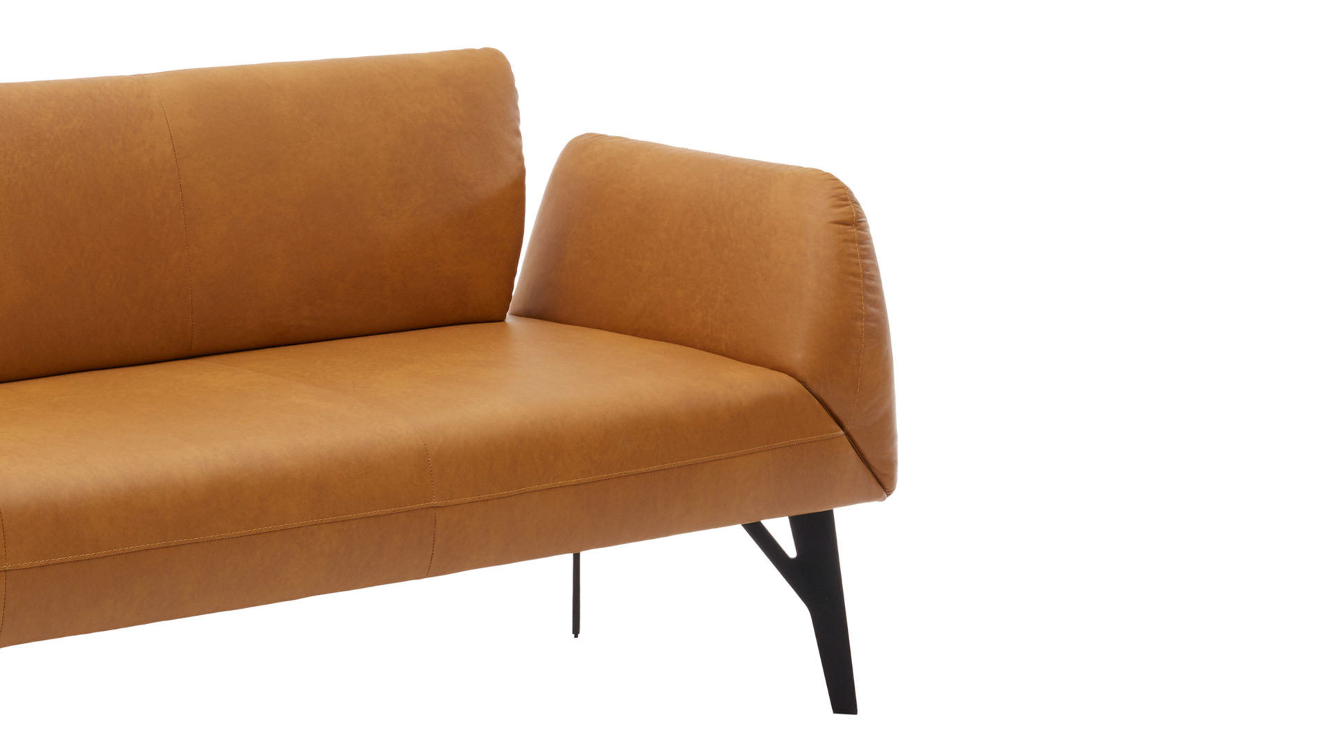 Polsterbank combinessa aus Leder in Orange Combinessa Genzo -  Solobank curcumafarbenes Leder Cloud & schwarzes Metall - Länge ca. 238 cm