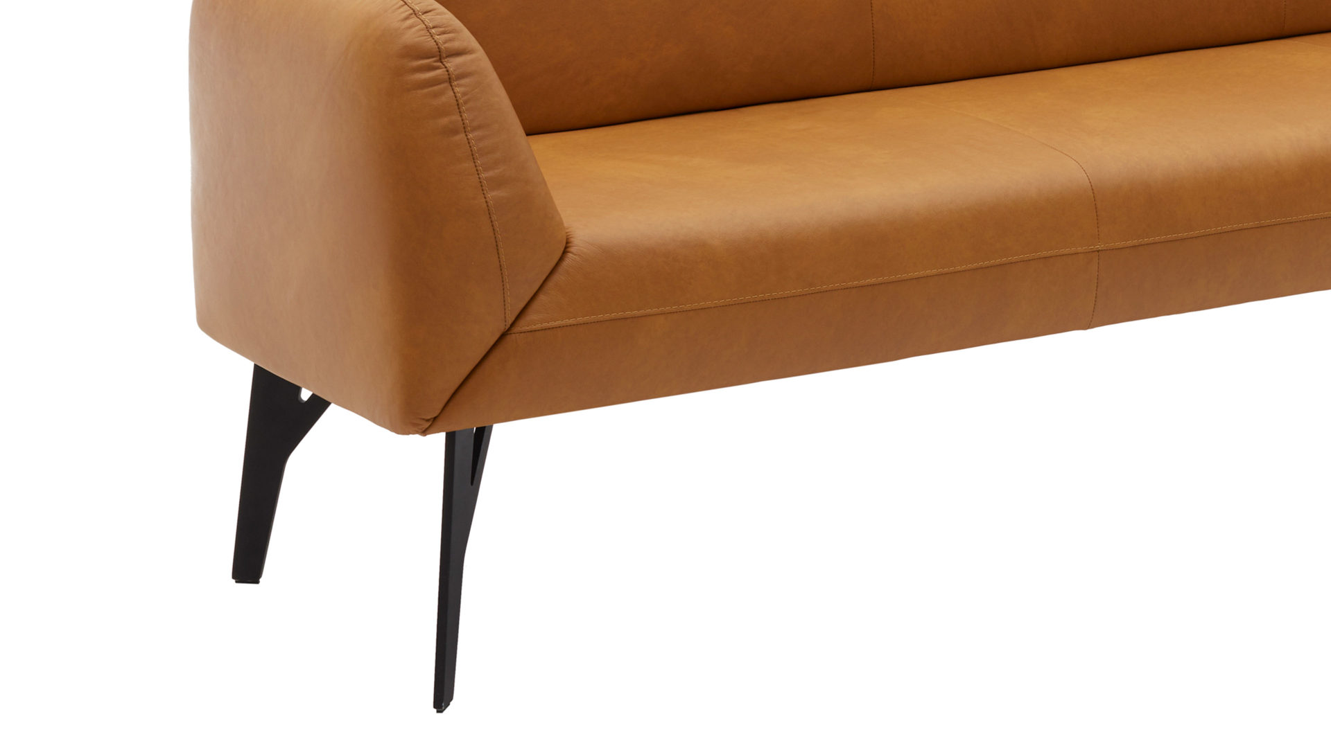 Polsterbank combinessa aus Leder in Orange Combinessa Genzo -  Solobank curcumafarbenes Leder Cloud & schwarzes Metall - Länge ca. 238 cm