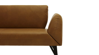 Polsterbank combinessa aus Leder in Orange Combinessa Genzo -  Solobank curcumafarbenes Leder Cloud & schwarzes Metall - Länge ca. 238 cm