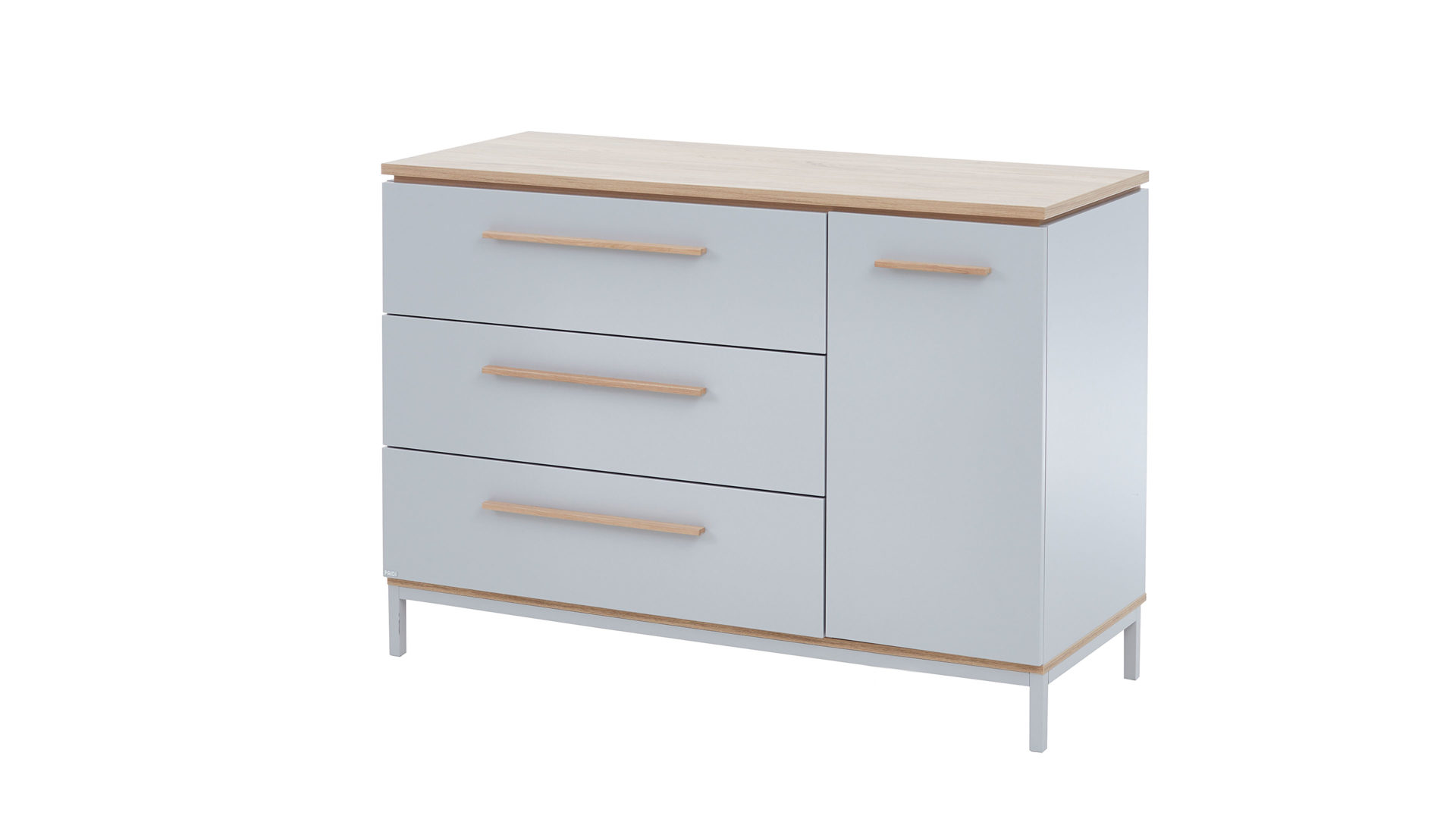 Kombikommode Paidi aus Holz in Hellgrau PAIDI Babyzimmerprogramm Benne - Kombikommode Kieselgrau & Montana Eiche – drei Schubladen, eine Tür