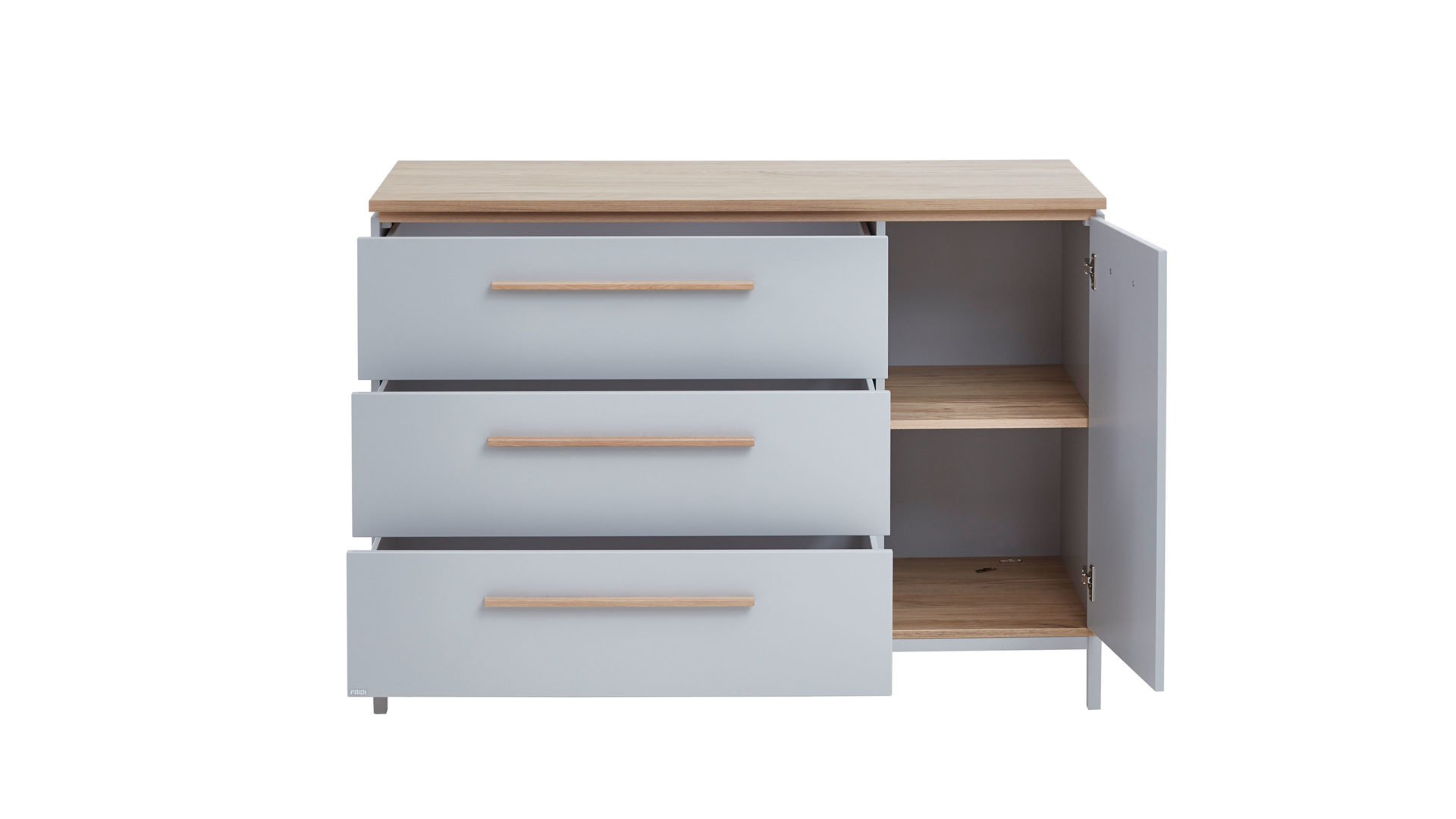 Kombikommode Paidi aus Holz in Hellgrau PAIDI Babyzimmerprogramm Benne - Kombikommode Kieselgrau & Montana Eiche – drei Schubladen, eine Tür