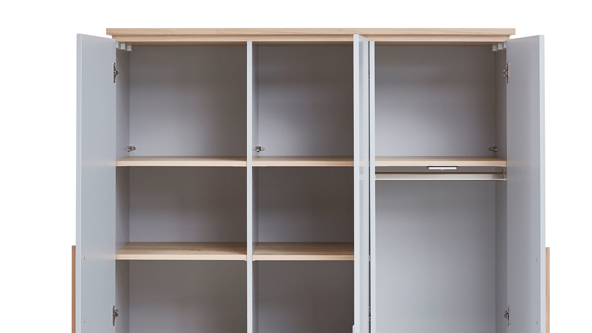Kleiderschrank Paidi aus Holz in Hellgrau PAIDI Babyzimmerprogramm Benne - Kleiderschrank Kieselgrau & Montana Eiche – drei Türen, Breite ca. 135 cm