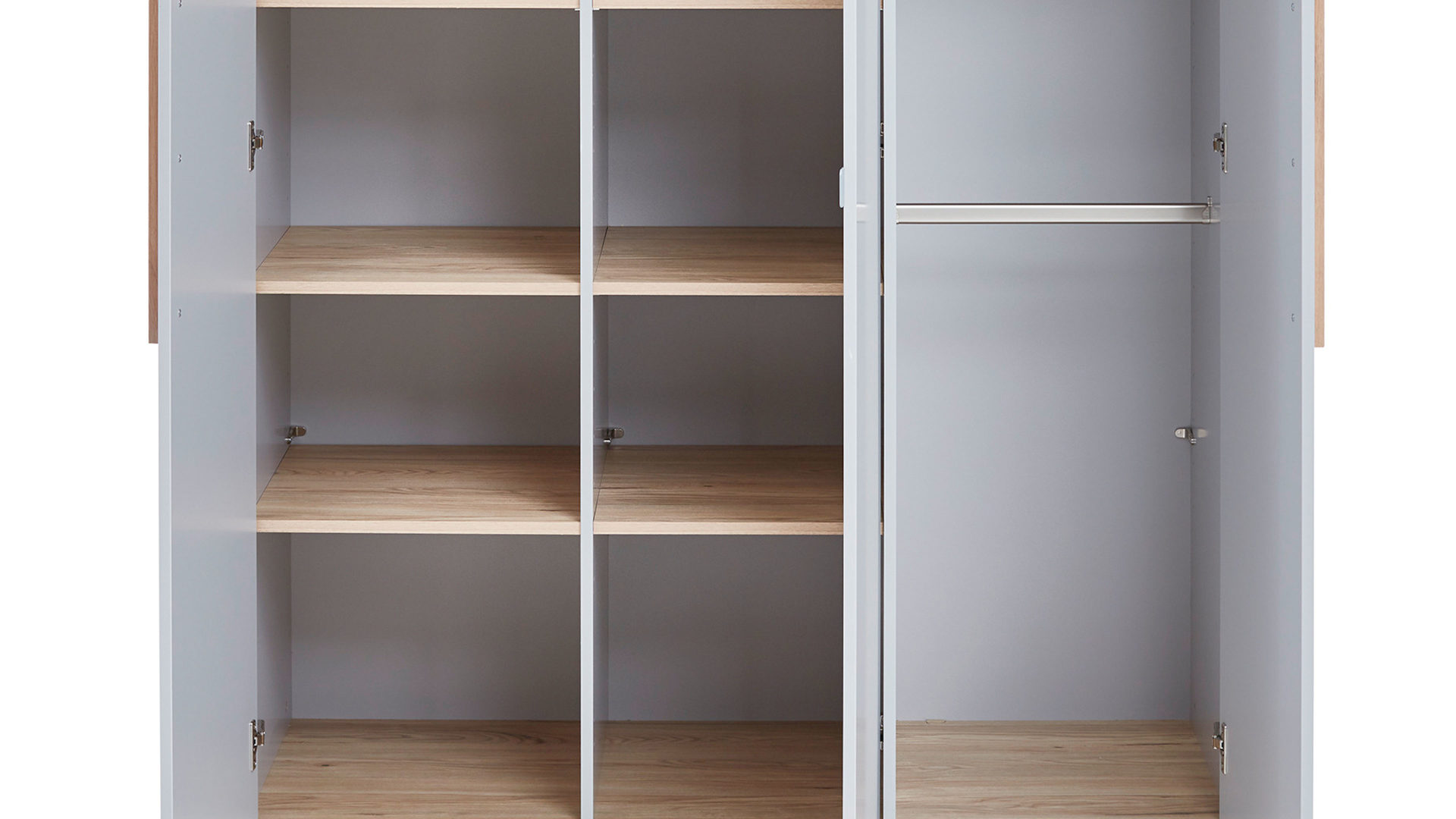 Kleiderschrank Paidi aus Holz in Hellgrau PAIDI Babyzimmerprogramm Benne - Kleiderschrank Kieselgrau & Montana Eiche – drei Türen, Breite ca. 135 cm