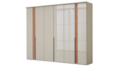 Kleiderschrank Interliving aus Holz in Hellgrau Interliving Schlafzimmer Serie 1035 – Kleiderschrank Champagner & Riffholz - sechs Türen, ca. 300 cm