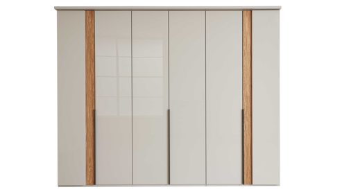 Kleiderschrank Interliving aus Holz in Hellgrau Interliving Schlafzimmer Serie 1035 – Kleiderschrank Champagner & Riffholz - sechs Türen, Breite ca. 300 cm