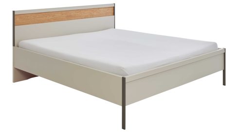 Bettgestell Interliving aus Holz in Hellgrau Interliving Schlafzimmer Serie 1035 – Bettgestell mit Holzeinlage und Beimöbeln Riffholz & Champagner - fünfteilig, Liegefläche ca. 180 x 200 cm