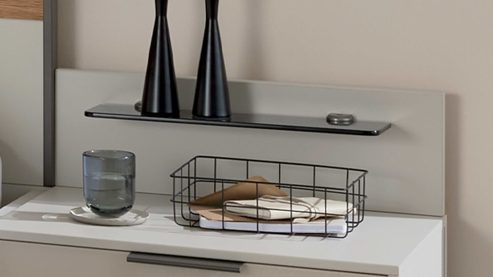 Paneel Interliving aus Holz in Hellgrau Interliving Schlafzimmer Serie 1035 – Nachtschrank-Paneel-Set Champagner & Rauchglas - zweiteilig, ca. 60 cm