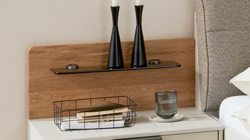 Paneel Interliving aus Holz in Holzfarben Interliving Schlafzimmer Serie 1035 – Nachtschrank-Paneel-Set Riffholz & Rauchglas - zweiteilig, ca. 60 cm