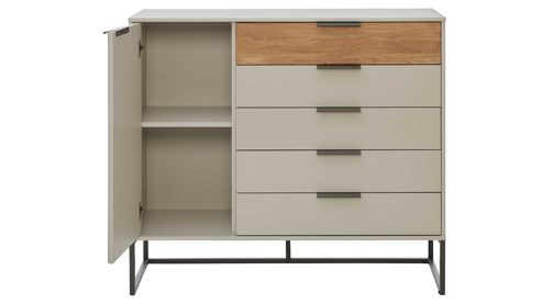 Komplettzimmer Interliving aus Holz in Hellgrau Interliving Schlafzimmer Serie 1035 – Komplettzimmer mit Bettanlage und Kommode Champagner & Riffholz - Liegefläche ca. 180 x 200 cm