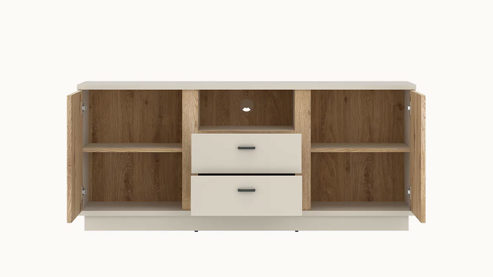 Lowboard Wojcik aus Holz in Beige Wohnprogramm Mosano - Lowboard Cashmere & Cremona Eiche - ca. 150 x 70-65 cm