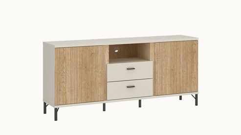 Lowboard Wojcik aus Holz in Beige Wohnprogramm Mosano - Lowboard Cashmere & Cremona Eiche - ca. 150 x 70-65 cm