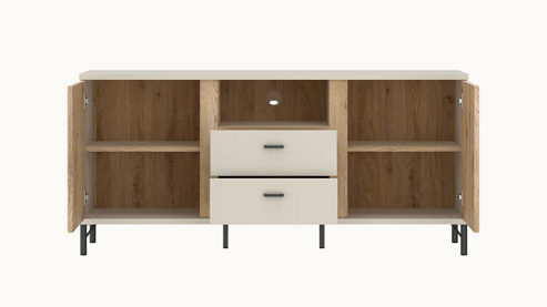 Lowboard Wojcik aus Holz in Beige Wohnprogramm Mosano - Lowboard Cashmere & Cremona Eiche - ca. 150 x 70-65 cm