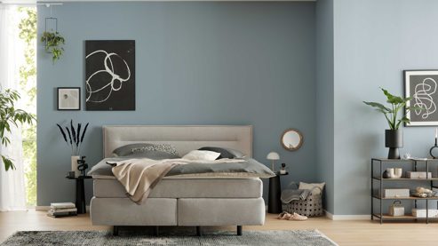 Boxspringbett Interliving aus Stoff in Hellgrau Interliving Boxspring Bett Serie 1421 taubengrauer Bezug Lofar 18 - Liegefläche ca. 180 x 200 cm