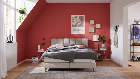 Boxspringbett Interliving aus Stoff in Creme Interliving Boxspring Bett Serie 1421 naturfarbener Bezug Alfor 01 - Liegefläche ca. 180 x 200 cm