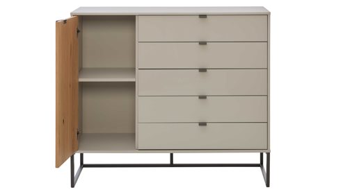 Kombikommode Interliving aus Holz in Hellgrau Interliving Schlafzimmer Serie 1036 – Kombikommode Champagner & Kernholz - eine Tür, fünf Schubladen, ca. 120 cm