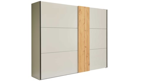 Kleiderschrank Interliving aus Holz in Hellgrau Interliving Schlafzimmer Serie 1036 – Schwebetürenschrank Champagner & Kernholz - zwei Türen, ca. 300 cm