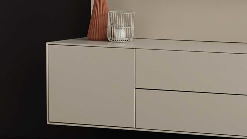 Wohnwand Interliving aus Holz in Beige Interliving Wohnzimmer Serie 2034 - Wohnwand beiger Lack & Eiche - zweiteilig, Länge ca. 270 cm