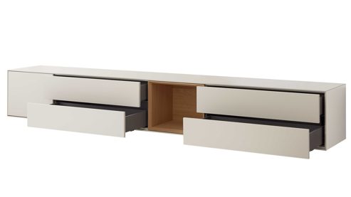 Wohnwand Interliving aus Holz in Beige Interliving Wohnzimmer Serie 2034 - Wohnwand beiger Lack & Eiche - zweiteilig, Länge ca. 270 cm