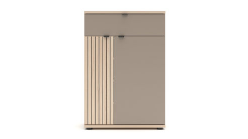 Garderoben-Set Innostyle aus Holz in Holzfarben Garderobenprogramm Pisa - Komplett-Set Basalt & Riva Eiche, Leistenoptik - vierteilig