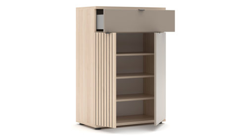 Garderoben-Set Innostyle aus Holz in Holzfarben Garderobenprogramm Pisa - Komplett-Set Basalt & Riva Eiche, Leistenoptik - vierteilig