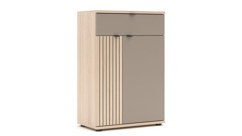 Garderoben-Set Innostyle aus Holz in Holzfarben Garderobenprogramm Pisa - Komplett-Set Basalt & Riva Eiche, Leistenoptik - vierteilig
