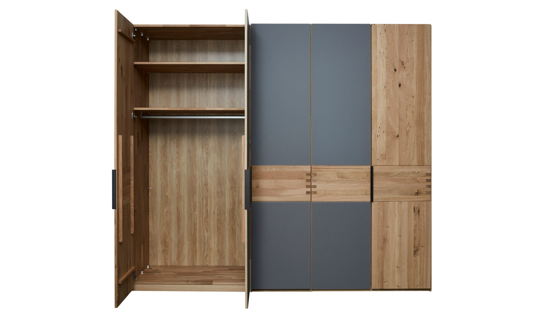 Komplettzimmer Interliving aus Holz in Holzfarben Interliving Schlafzimmer Serie 1015 – Komplettzimmer Wildeiche – vierteilig, fünftürig